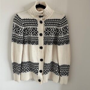 Cozy Black and White Cowl Neck Sweater Wool Blend Nordic Patterns Size XS/TP